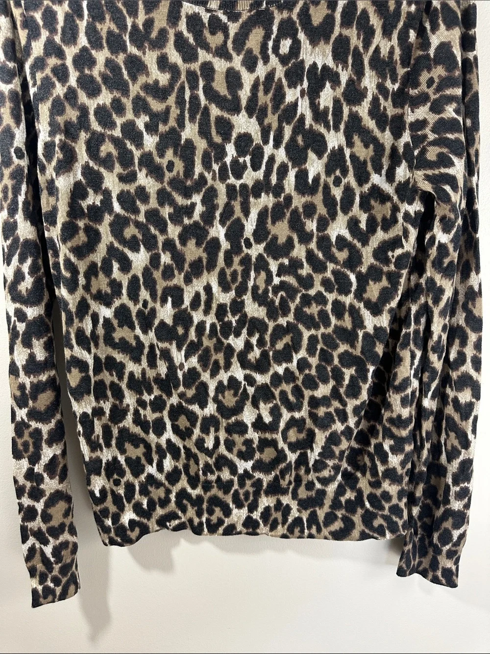 NWT J. Crew Leopard Print Long Sleeve Top Grommet Shoulder Detail Brown/Black
